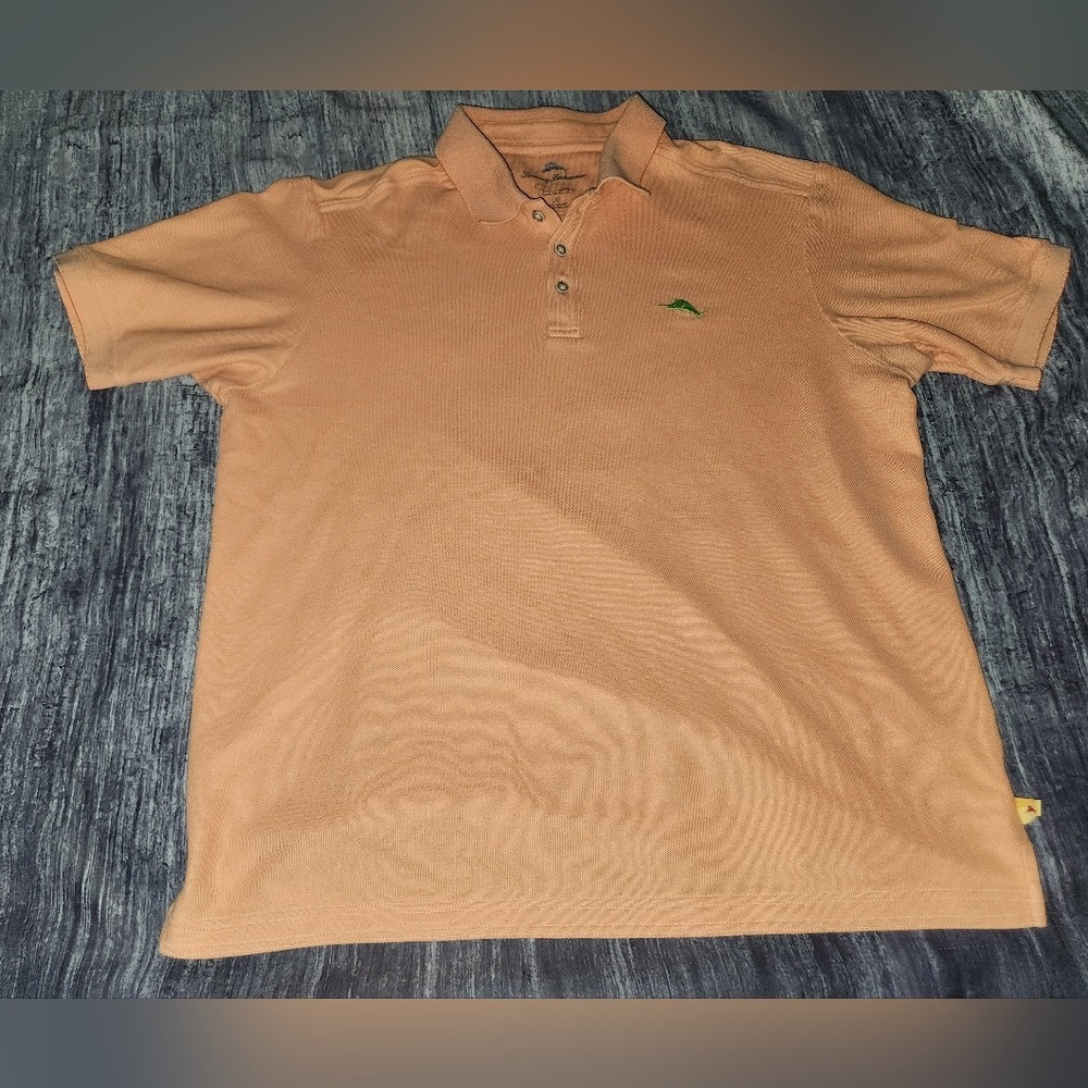 Tommy Bahama Mens Peach Polo Shirt‎ Short Sleeve Pima Cotton Golf Casual